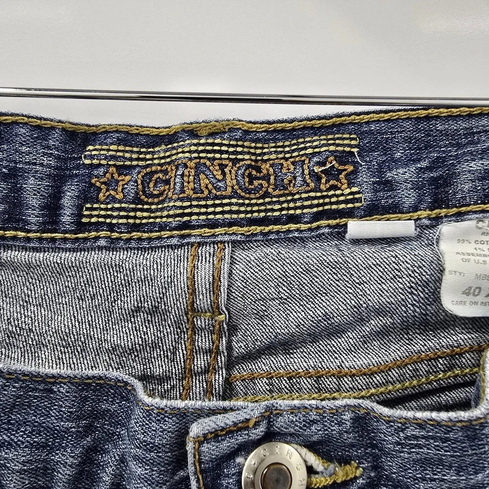 Cinch Mens Jeans 37x31 Blue Straight Leg Western Cowboy Denim Distressed